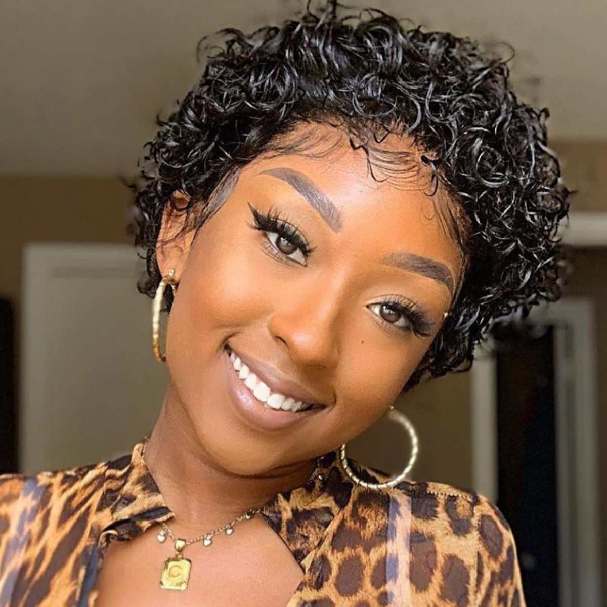 "Racquel" 8'' Short Pixie Cut Curly Bob Full Lace Wig – wequeen