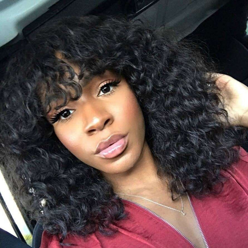 "Gabriella" Curly Wig with Bang Short Bob Lace Front Human Hair Wigs