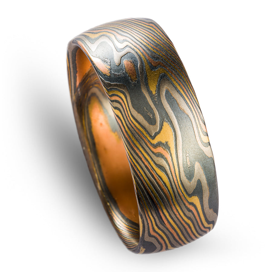 Rustic Wide Mokume Gane Ring or Wedding Band in Firestorm Palette and ...