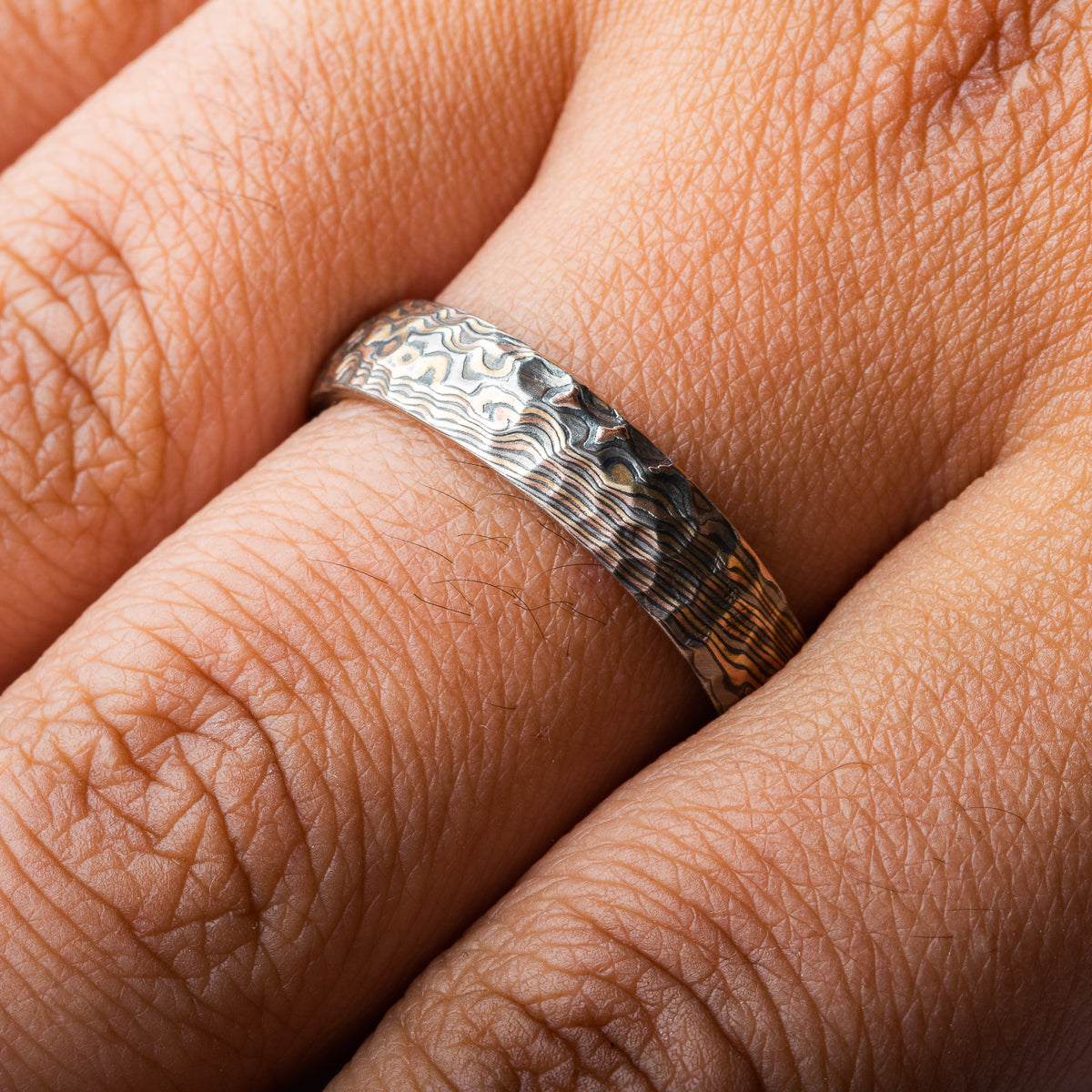 Rugged Firestorm Twist Rings or Wedding Band Set with Hammered Finish