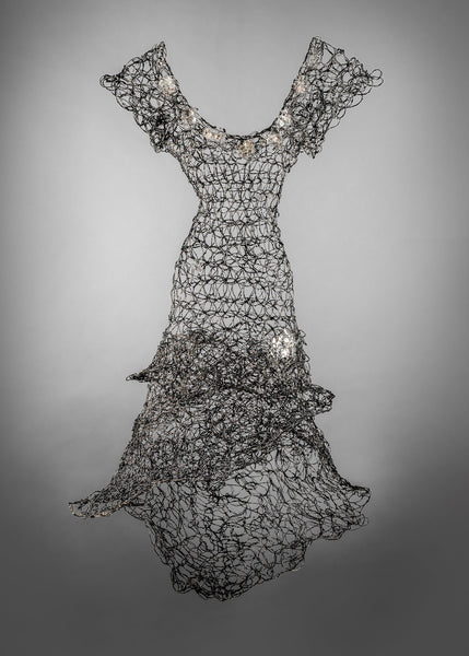 Black Silver Long Dress Wire Sculpture ~ Noctis Cataracta Dress (Night ...