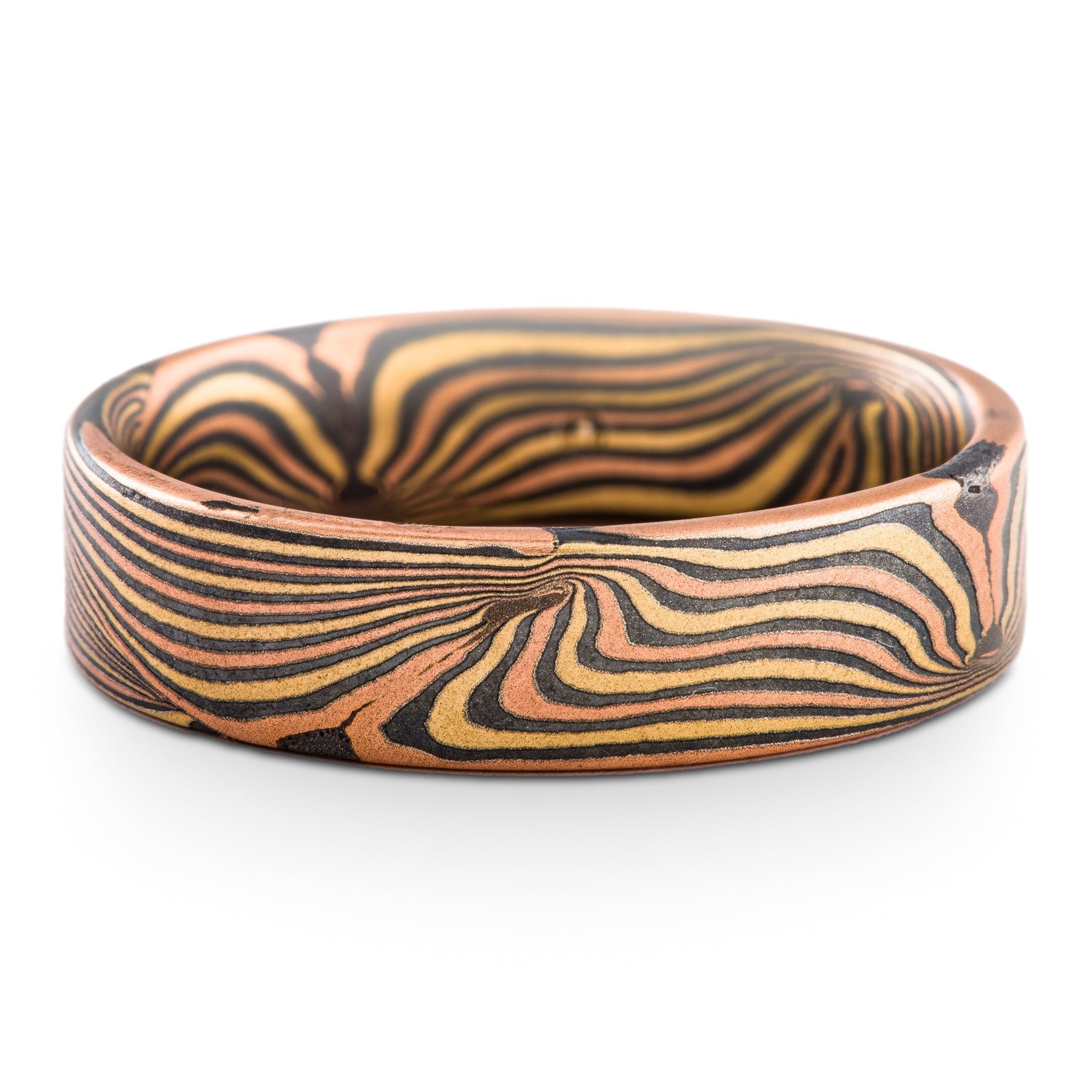 Mokume Gane Ring or Wedding Band in Wave Pattern and Fire Palette SHIP ...