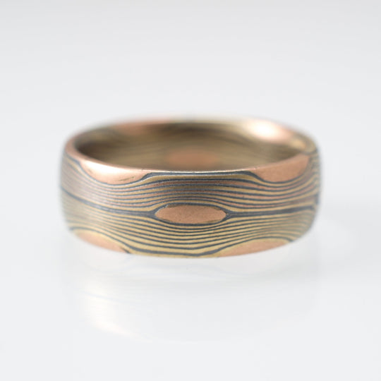 River Mokume Gane Band or Ring in Flow Pattern and Fire Metal Combinat ...