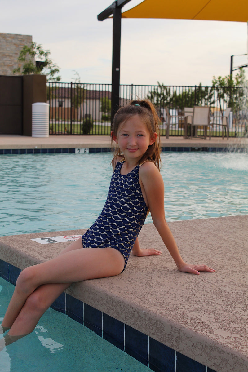 Ready 2 Ship! Swimsuit - Nautical Navy and Gold One Piece - Size Child ...