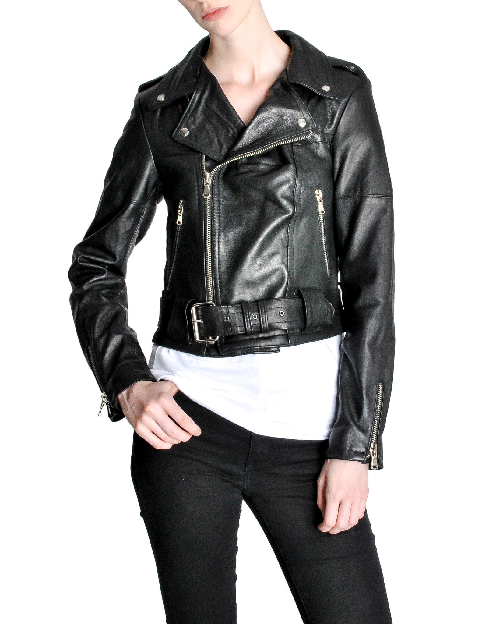 Amarcord Vintage Fashion Recycled Leather Motorcycle Jacket