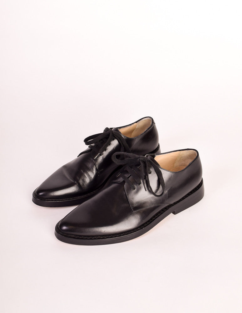 Ann Demeulemeester Vintage Smooth Black Leather Pointed Toe Oxford Sho ...