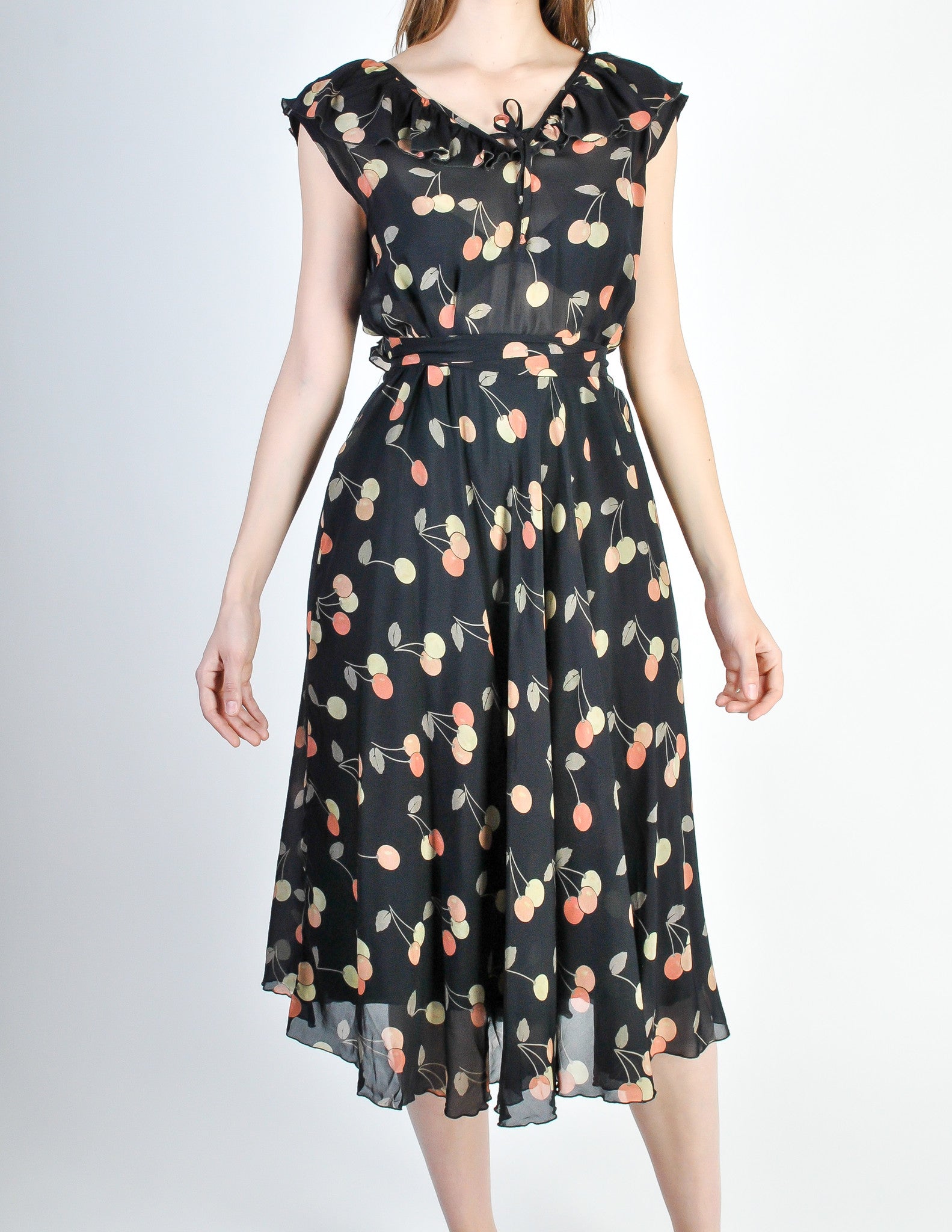 Cori Vintage Semi-Sheer Black Cherry Print Wrap Dress - from Amarcord ...