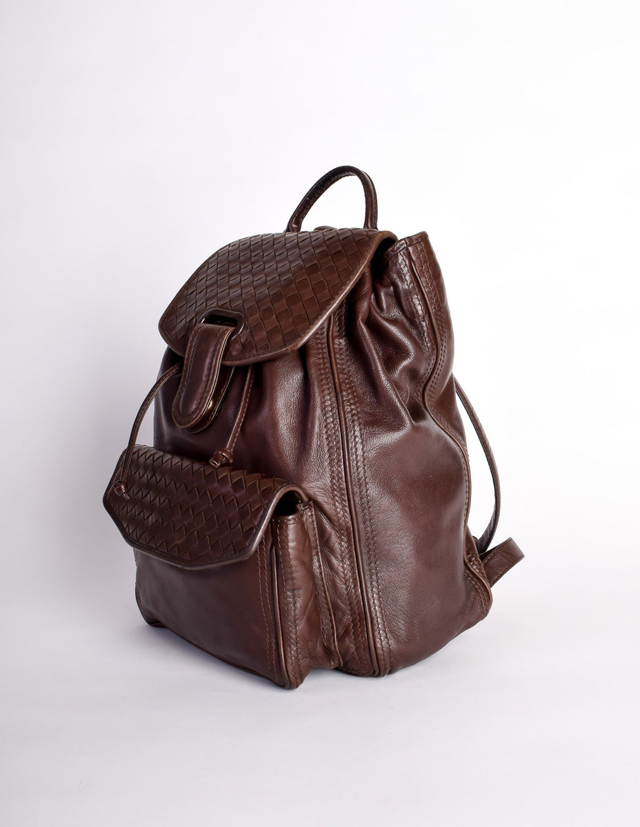 Bottega Veneta Vintage Intrecciato Brown Woven Leather Backpack ...