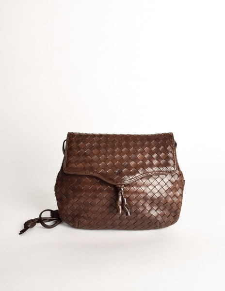 Bottega Veneta Vintage Intrecciato Brown Woven Leather Crossbody Bag ...