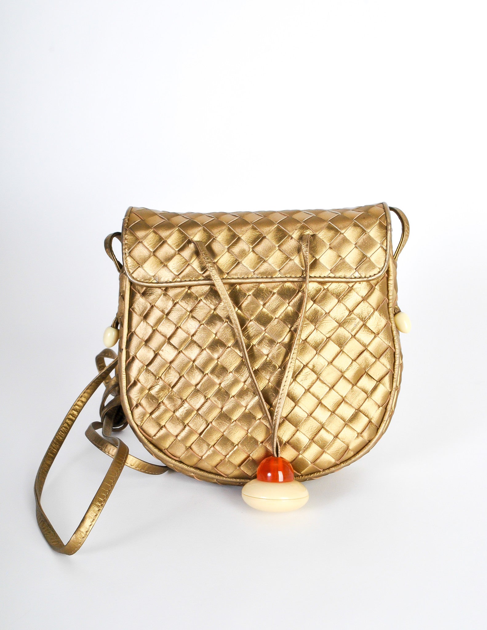 Bottega Veneta Vintage Intrecciato Gold Woven Leather Crossbody Bag - from Amarcord Vintage Fashion
