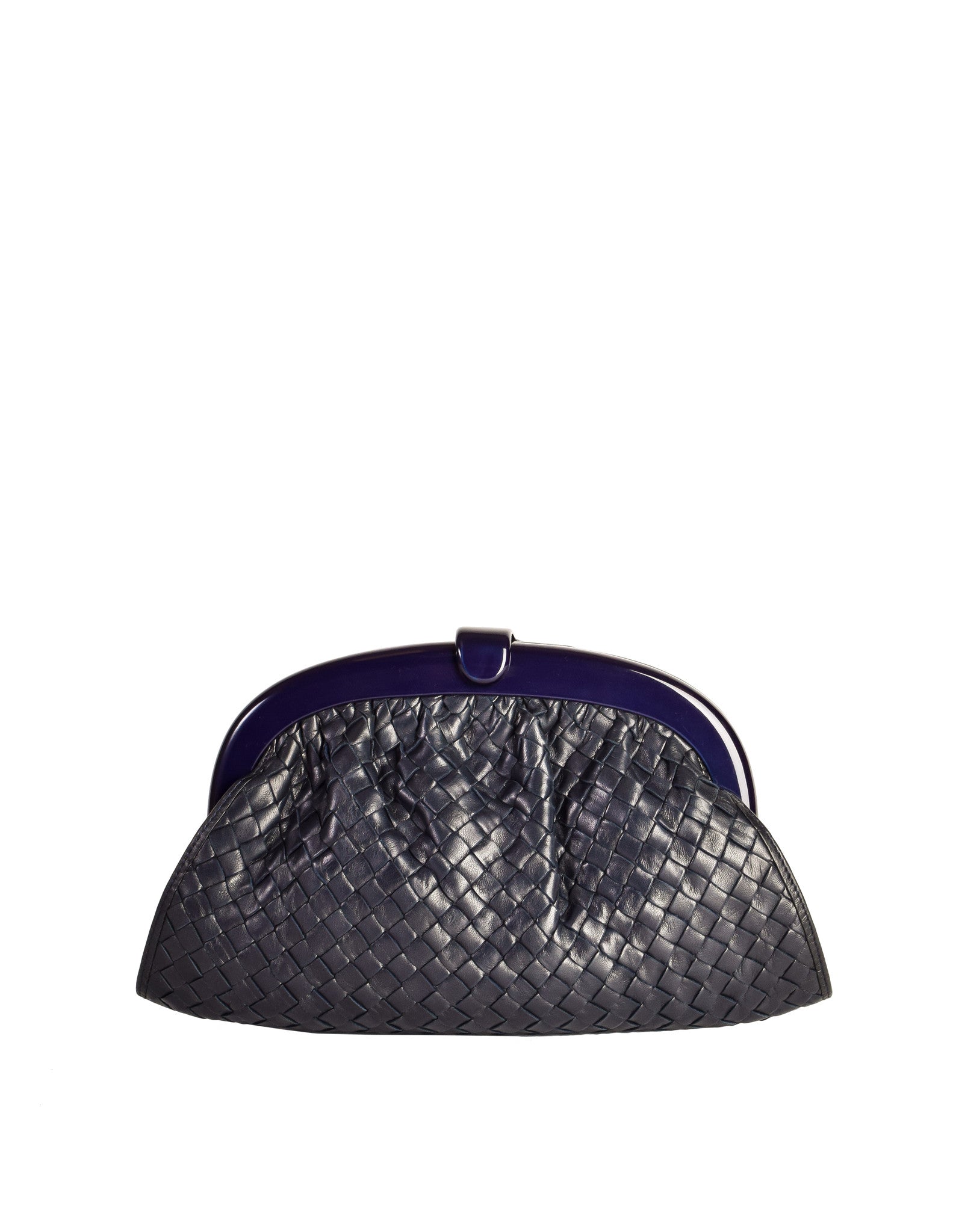 Bottega Veneta Vintage Intrecciato Navy Blue Woven Leather Clutch Bag - from Amarcord Vintage ...