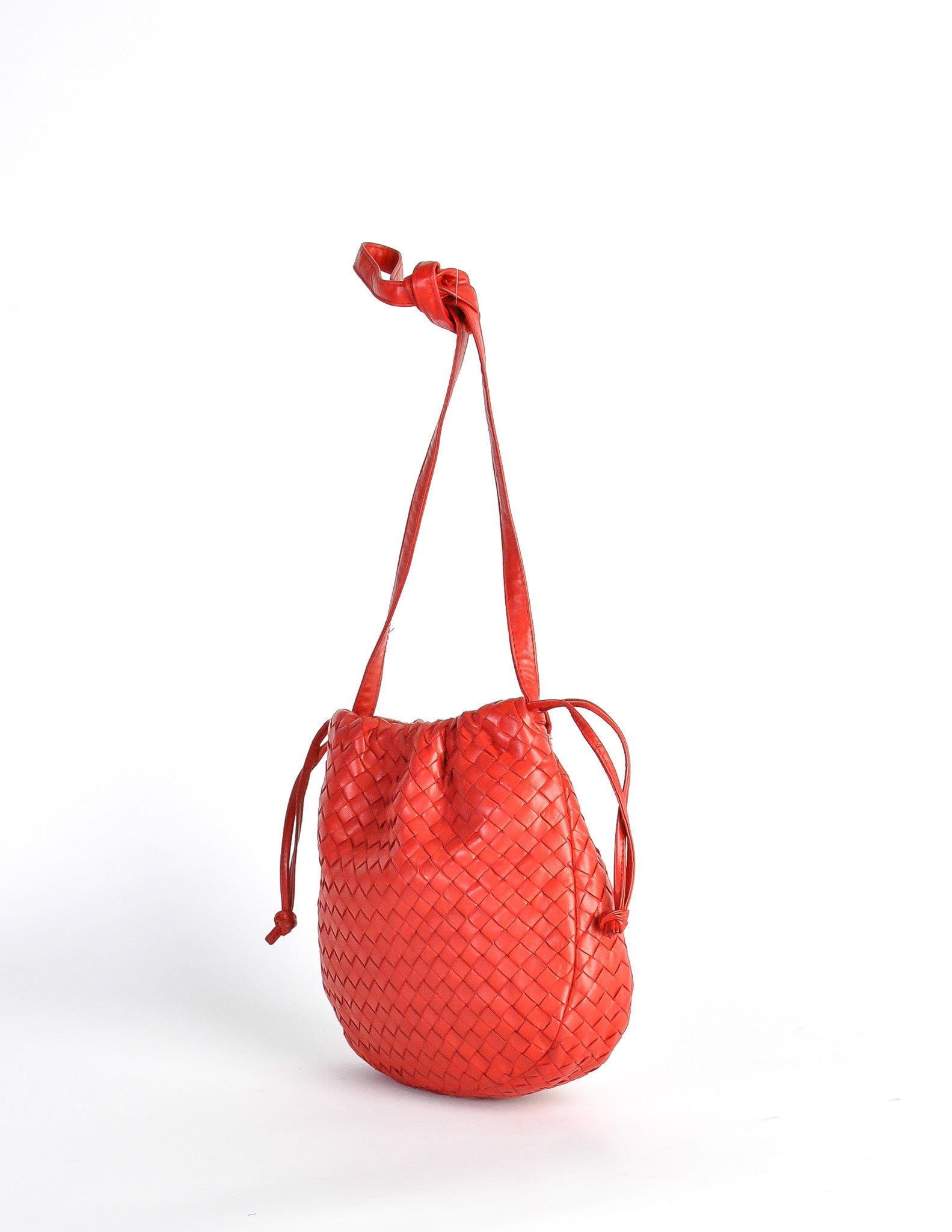 Bottega Veneta Vintage Intrecciato Red Woven Leather Drawstring Bag ...