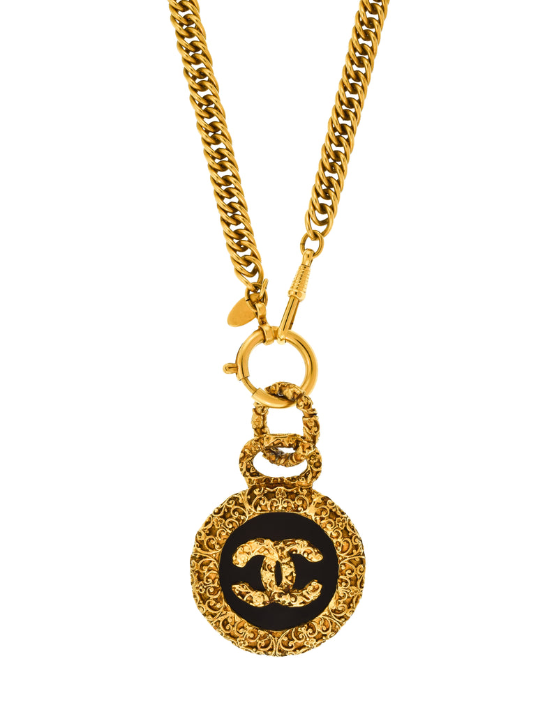 Gold Metal Chanel Logo Pendant Necklace  Boardwalk Vintage