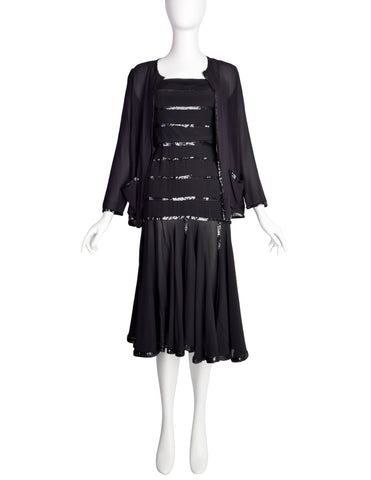 Chanel Vintage AW 1993 Black Velvet Silk Chiffon Corset Dress and