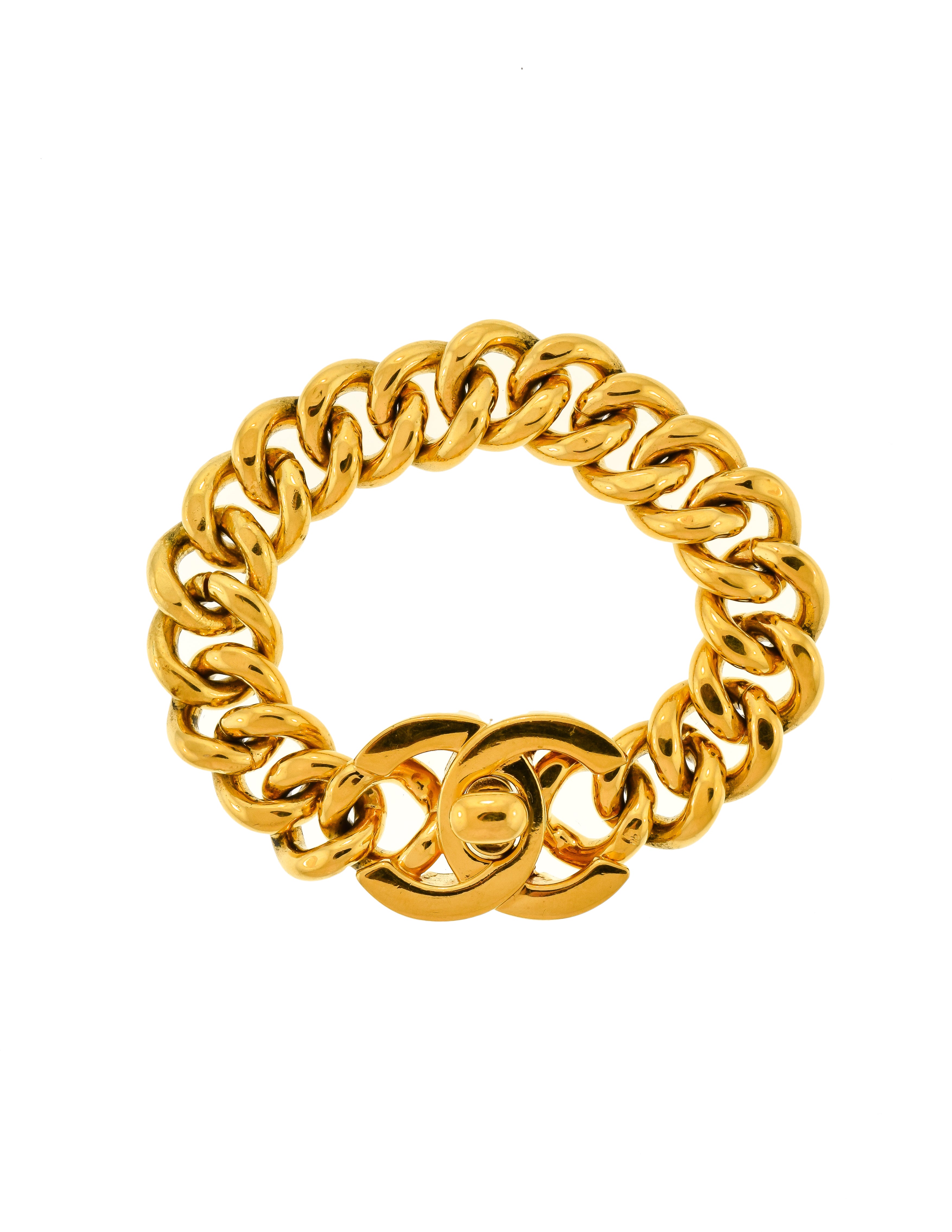 Chanel Vintage Gold CC Logo Turnlock Chain Bracelet - from Amarcord ...