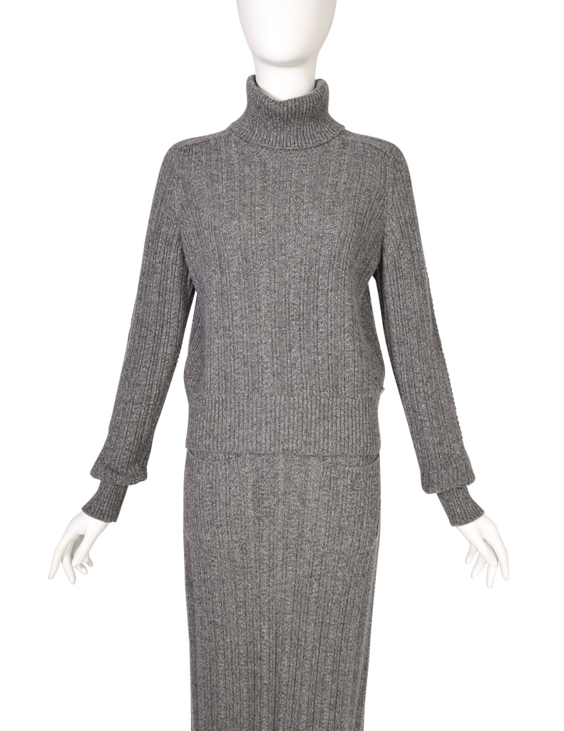 Chanel PF 2015 Grey Sparkly Cashmere Knit Sweater and Skirt Set ...