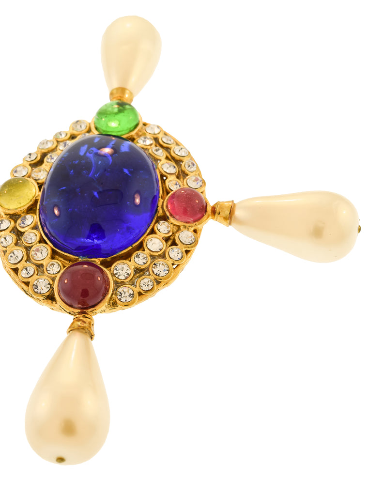 Chanel Vintage Multicolor Gripoix Four Point Pearl Cross Brooch Pin ...