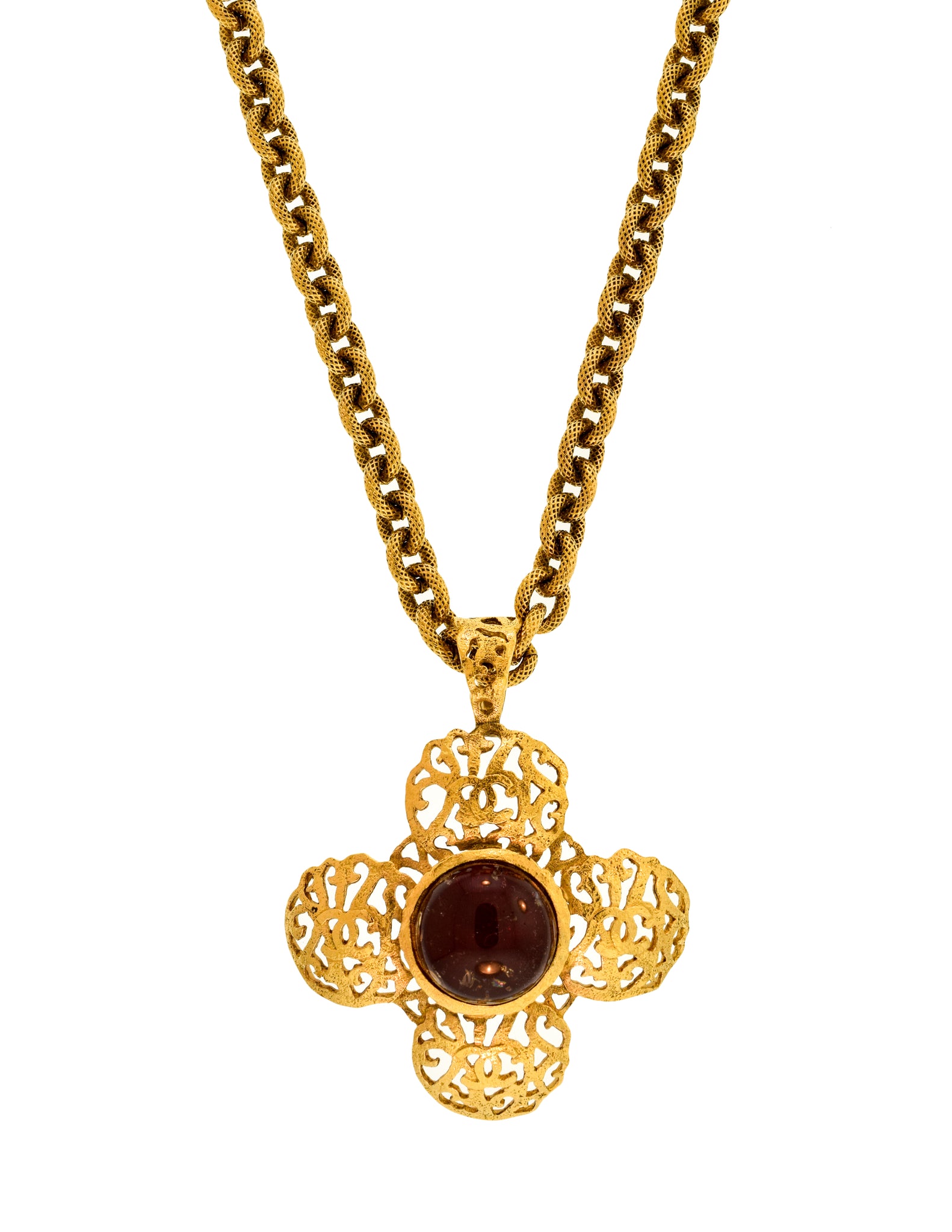 Chanel Vintage Red Gripoix CC Logo Gold Maltese Cross Pendant Necklace –  Amarcord Vintage Fashion