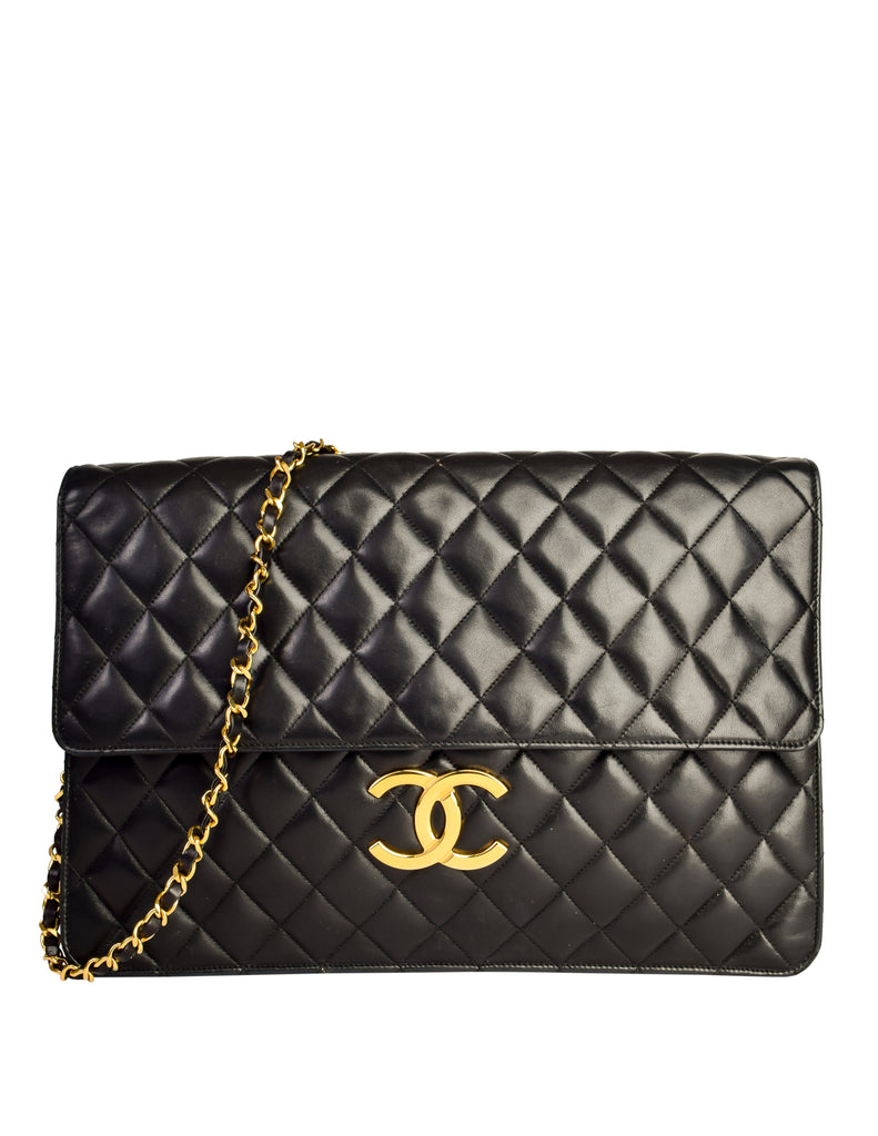 Chanel Logo Pearl Chain Flap Bag Black Lambskin Gold Hardware  Coco  Approved Studio