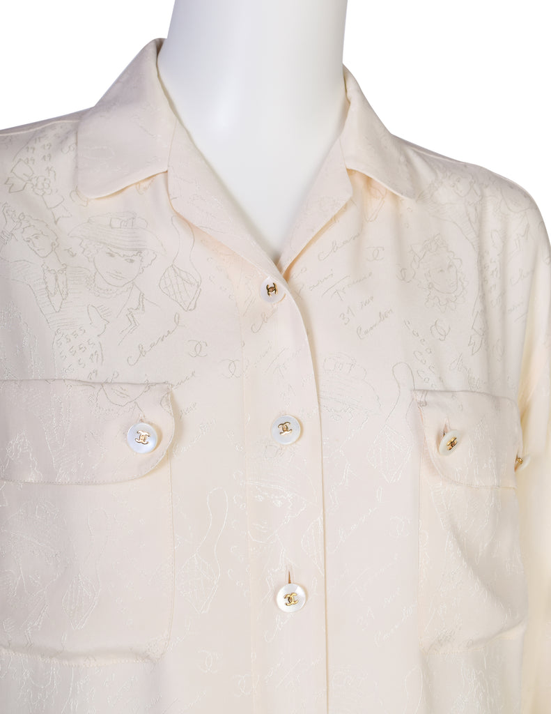 Chanel Vintage 1980s Novelty Cream Silk Jacquard Button Up Shirt – Amarcord  Vintage Fashion