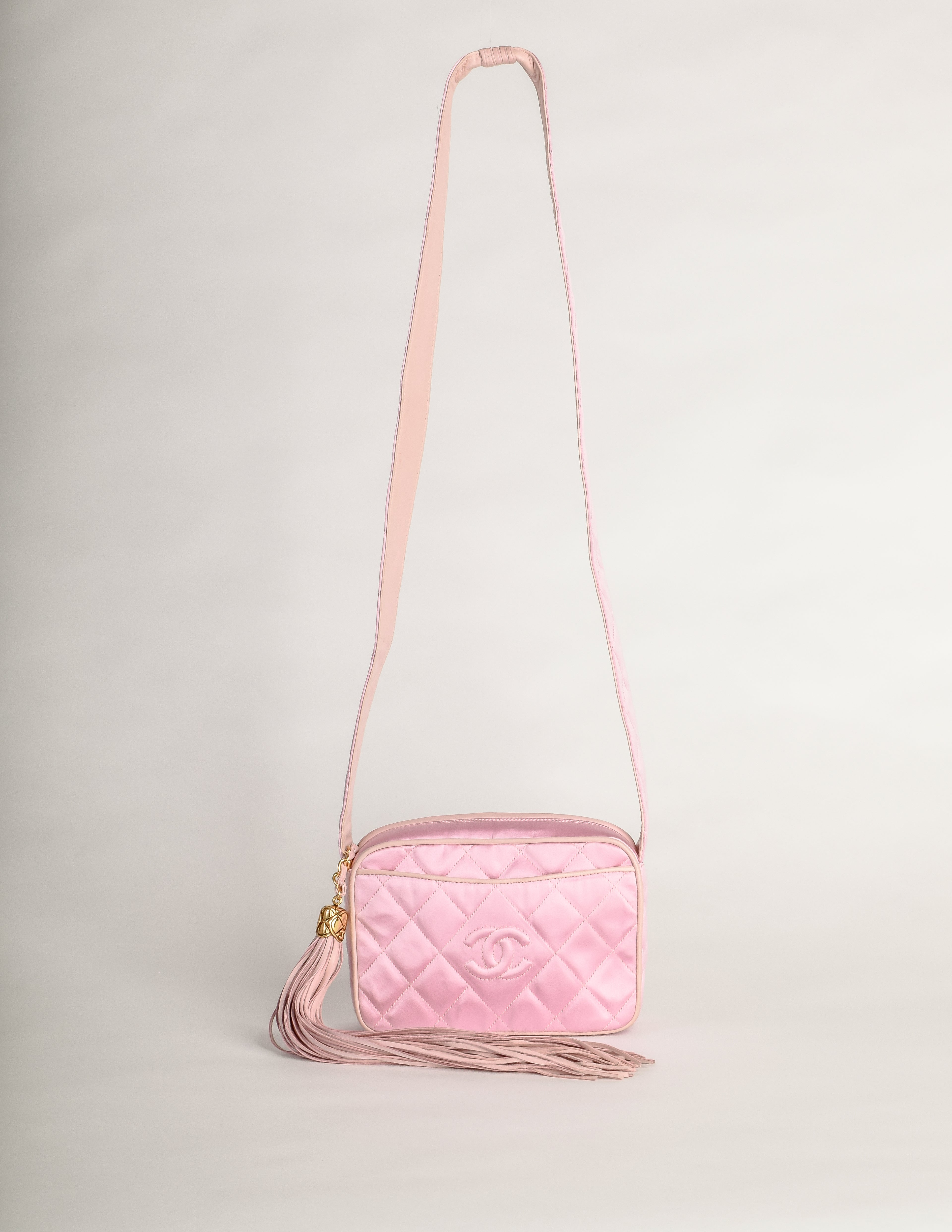 Chanel Vintage Quilted Baby Pink Satin Tassel Bag - from Amarcord ...