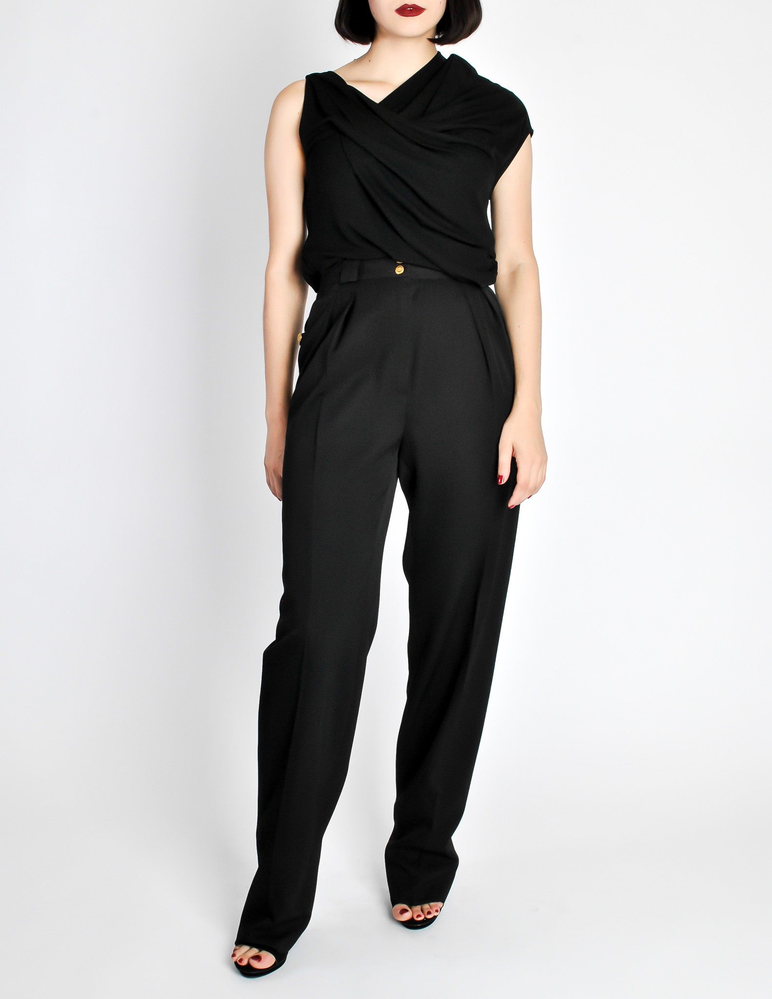 Chanel Vintage Black Wool High Waist Trouser Pants - from Amarcord ...