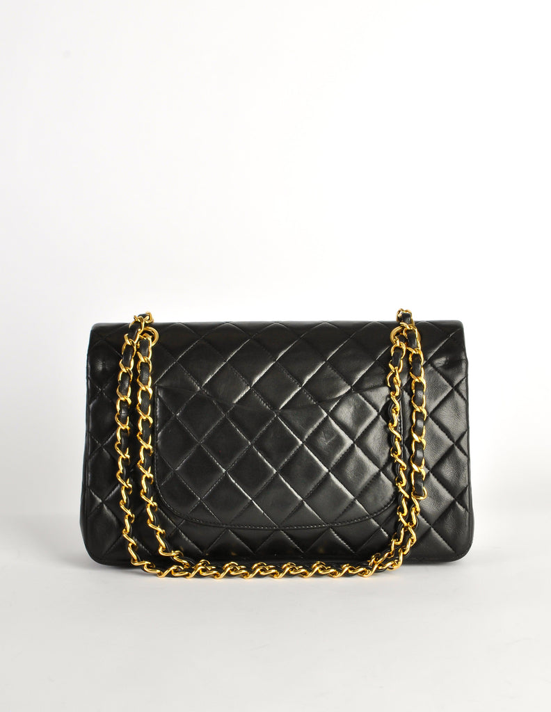 Chanel Vintage Black Quilted Lambskin Leather Classic Double Flap Bag ...