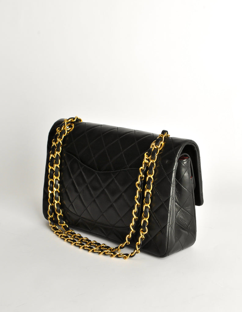 Chanel Vintage Black Quilted Lambskin Leather Classic Double Flap Bag ...