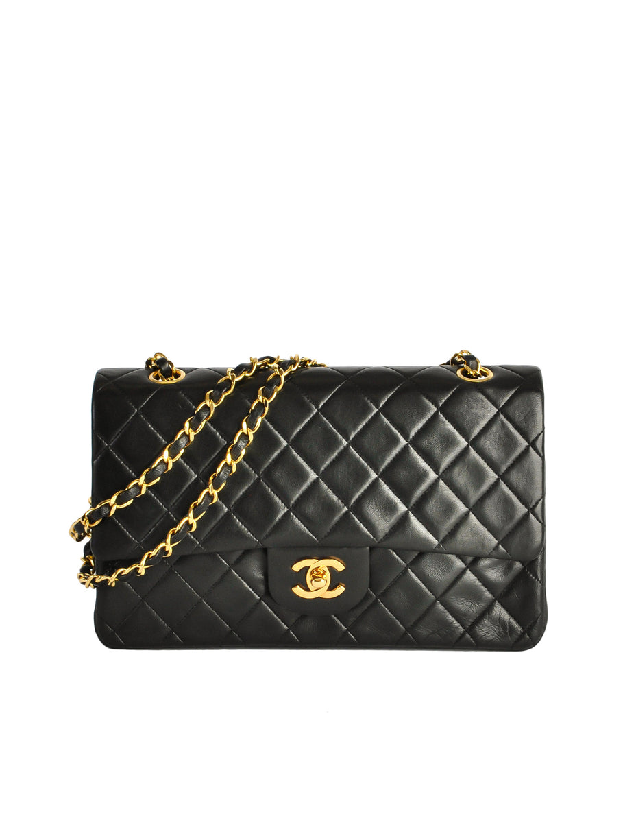 Chanel Vintage Black Quilted Lambskin Leather Classic Double Flap Bag ...