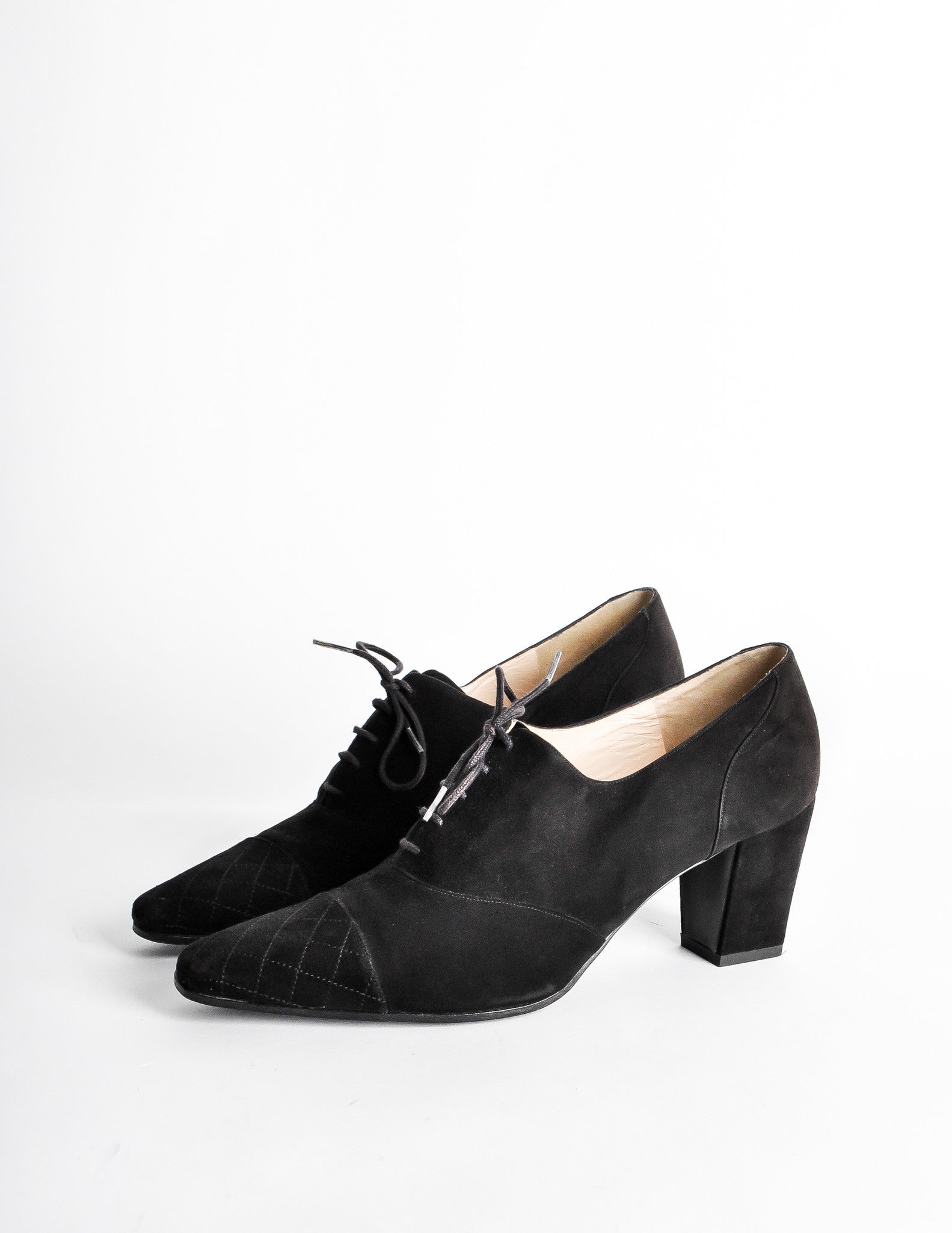 Chanel Vintage Black Suede Oxford Heels 