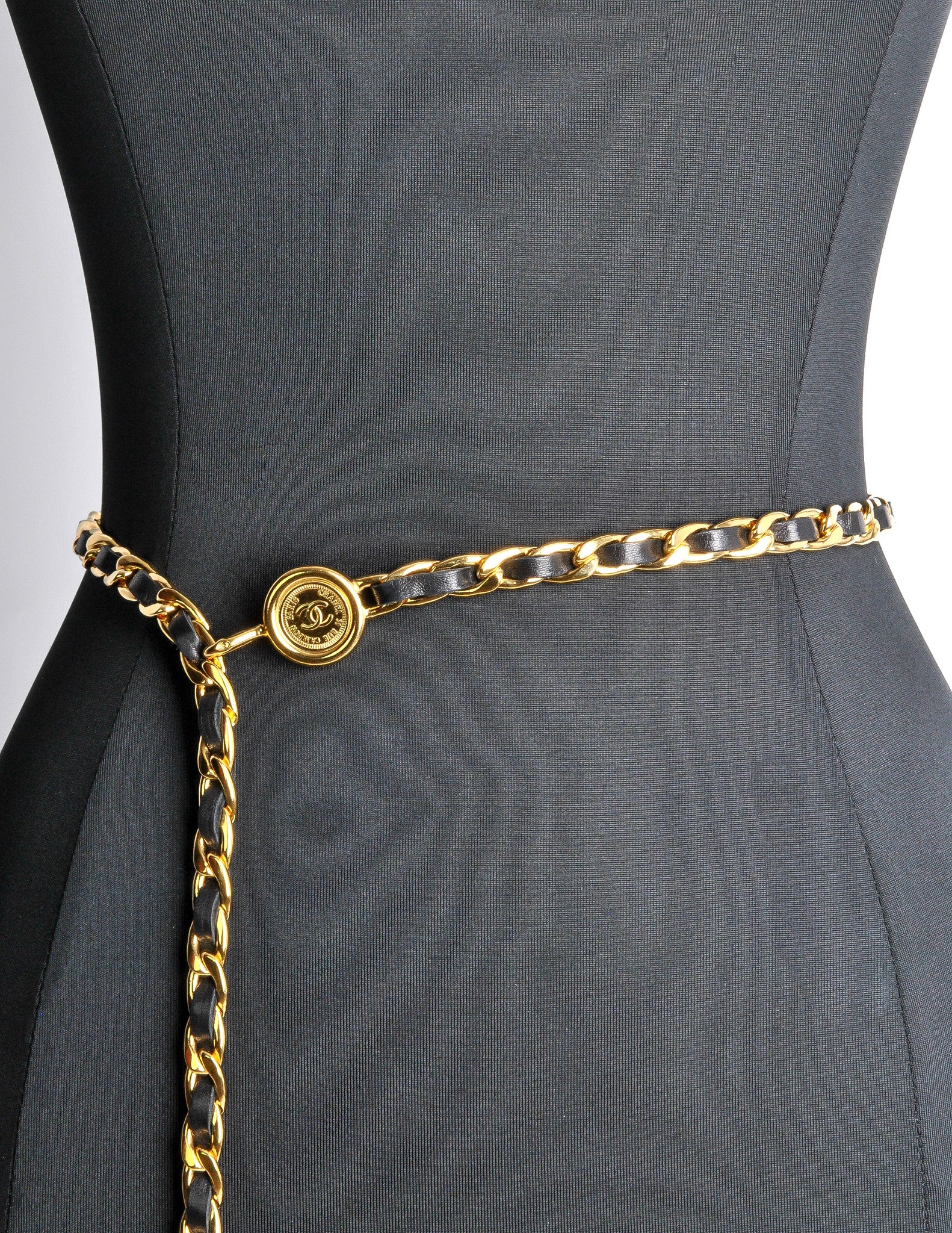 Chanel Vintage Black/Gold Leather Chain Belt - from Amarcord Vintage ...