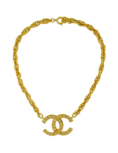 Chanel Vintage Gold Rhinestone CC Logo Necklace – Amarcord Vintage