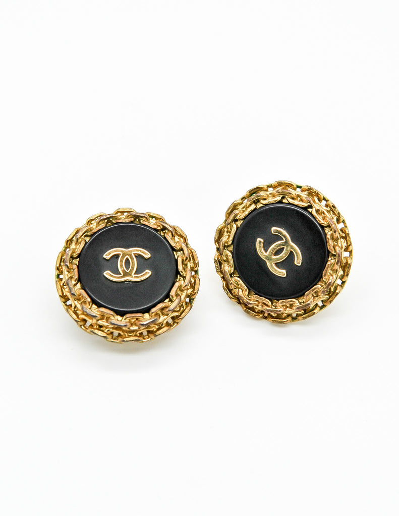 Vintage CHANEL Earrings With Golden CC Faux Pearl Black  Etsy Sweden