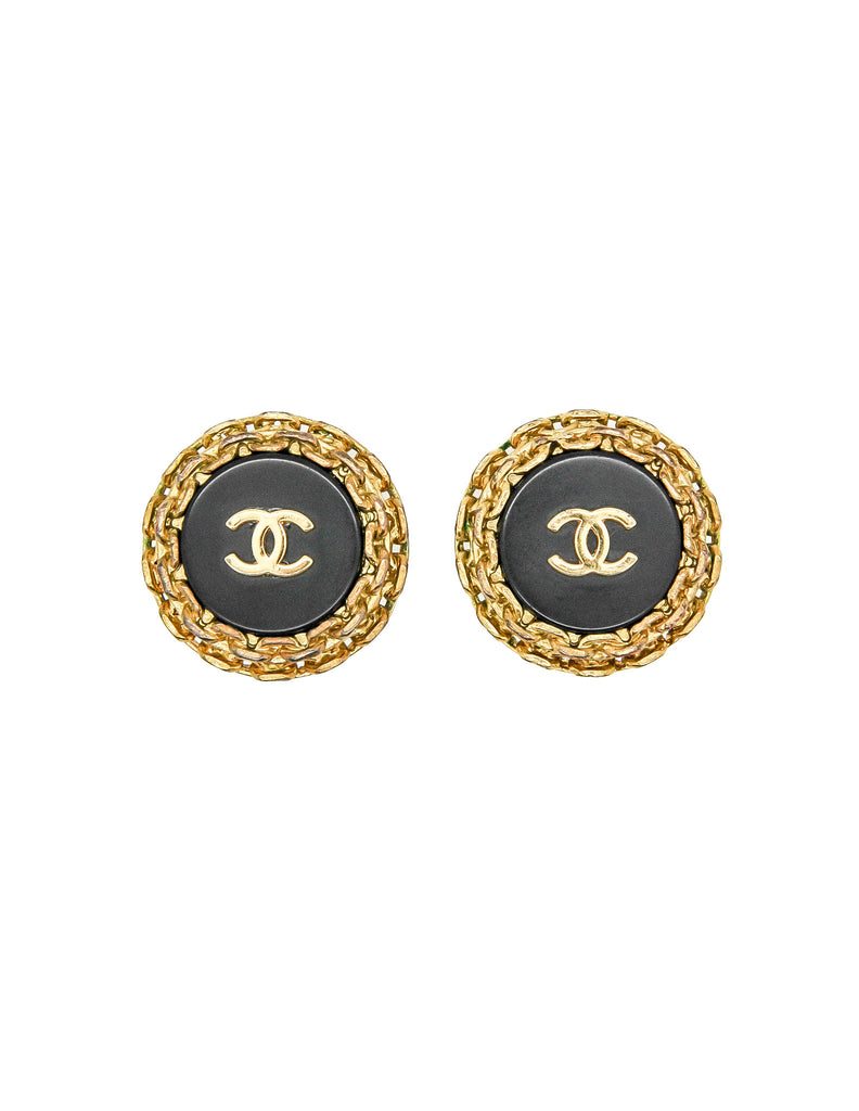 Chanel Vintage Black/Gold CC Logo Chain Wrapped Earrings – Amarcord ...