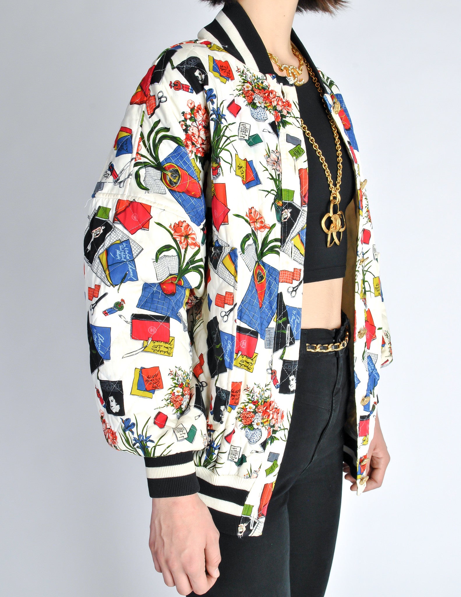 Chanel Vintage Novelty Print Quilted Bomber Jacket - from Amarcord ...