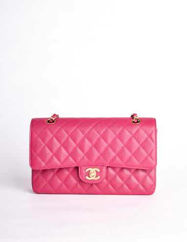 Chanel Vintage Fuchsia Pink Quilted Caviar  Medium Classic Double –  Amarcord Vintage Fashion