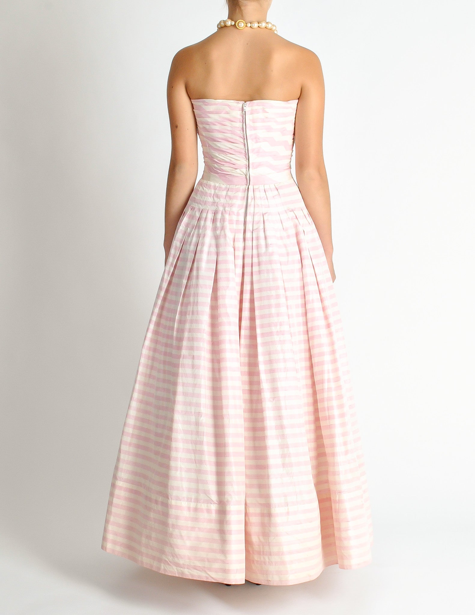 Chanel Vintage Pink & White Striped Raw Silk Gown Dress - from Amarcord ...