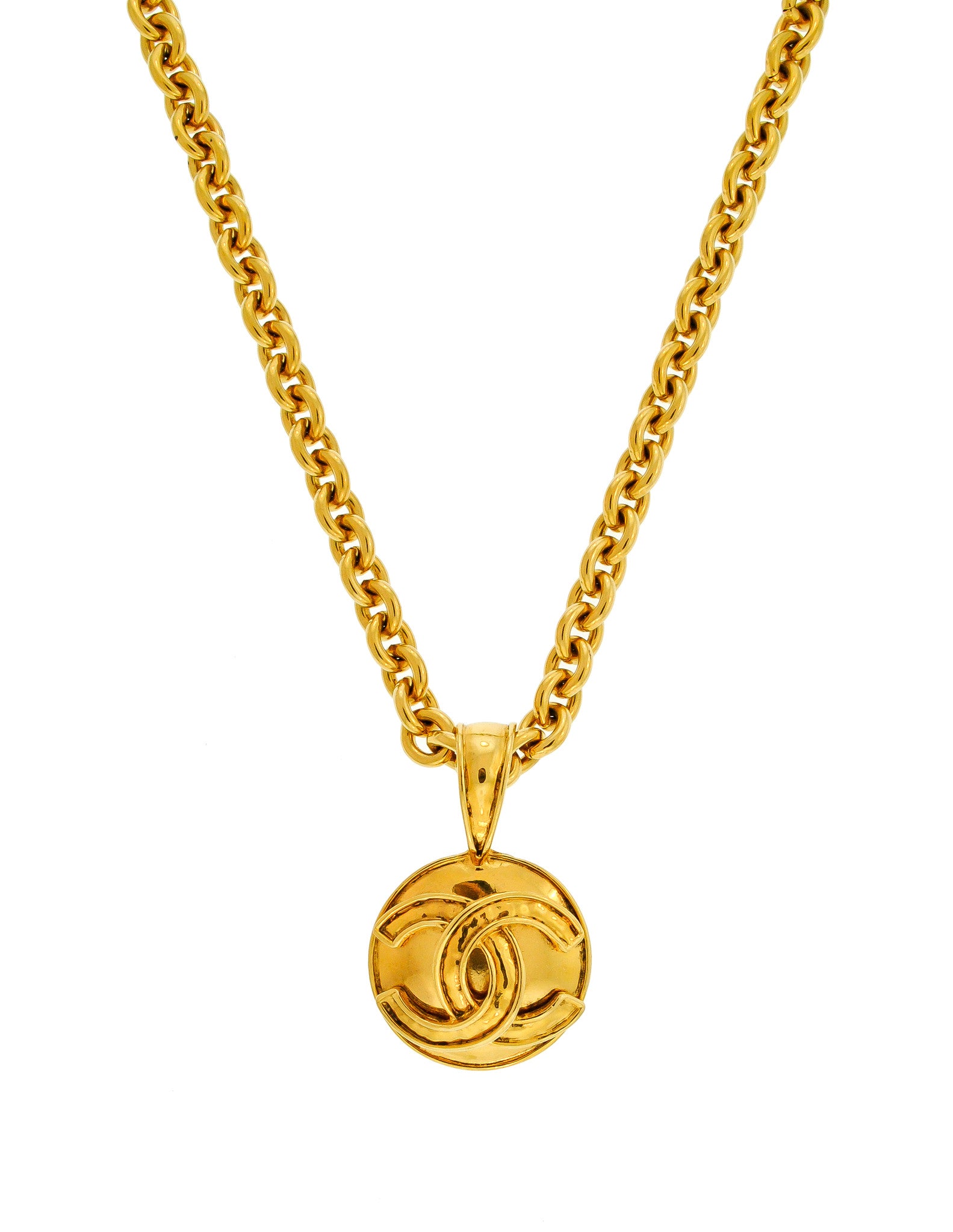 Chanel Vintage Gold CC Logo Pendant Necklace - from Amarcord Vintage
