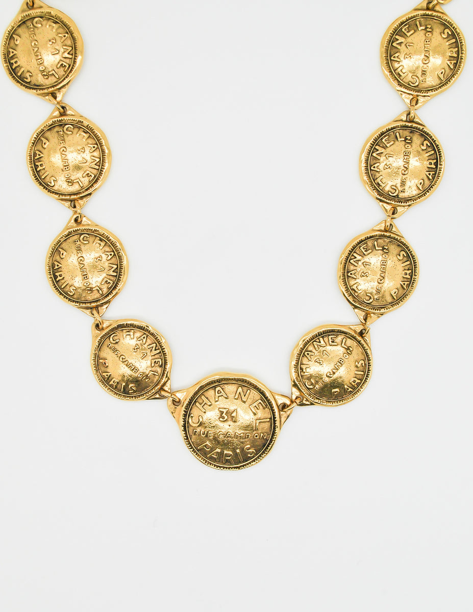 Chanel Vintage Gold 31 Rue Cambon Coin Medallion Necklace – Amarcord ...