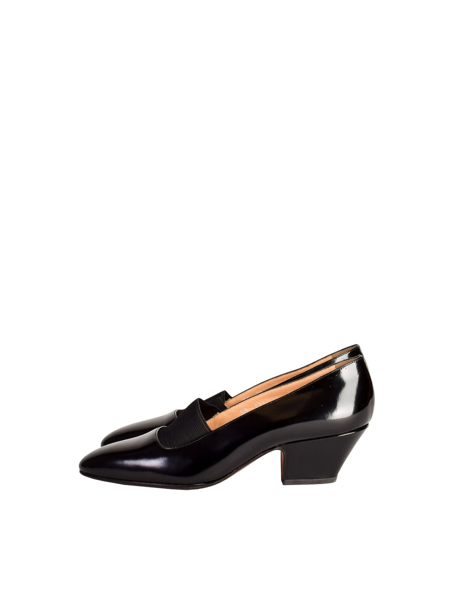 Chloe Vintage Black Patent Leather Stretch Panel Pointed Toe Heels ...