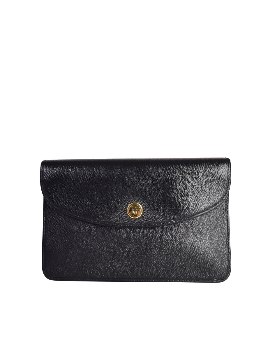 Christian Dior Vintage Black Pebbled Leather Envelope Crossbody Clutch ...