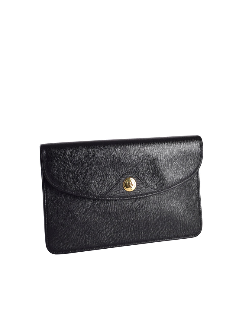 Christian Dior Vintage Black Pebbled Leather Envelope Crossbody Clutch ...