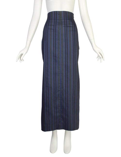 Romeo Gigli Vintage G Gigli 1990s Blue Metallic Stripe Wiggle