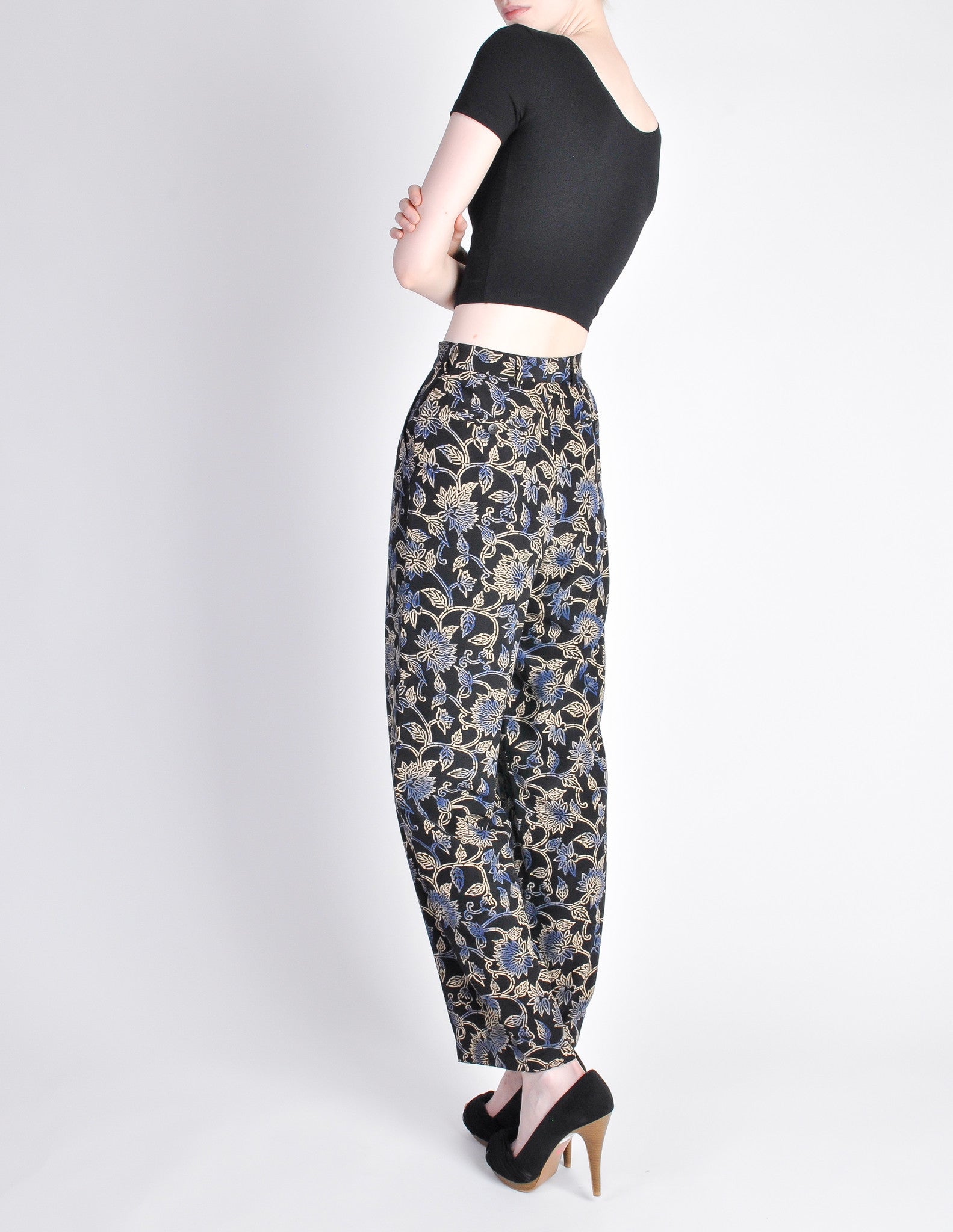 Armani Vintage Black Silk Floral High Waist Pants - from Amarcord ...