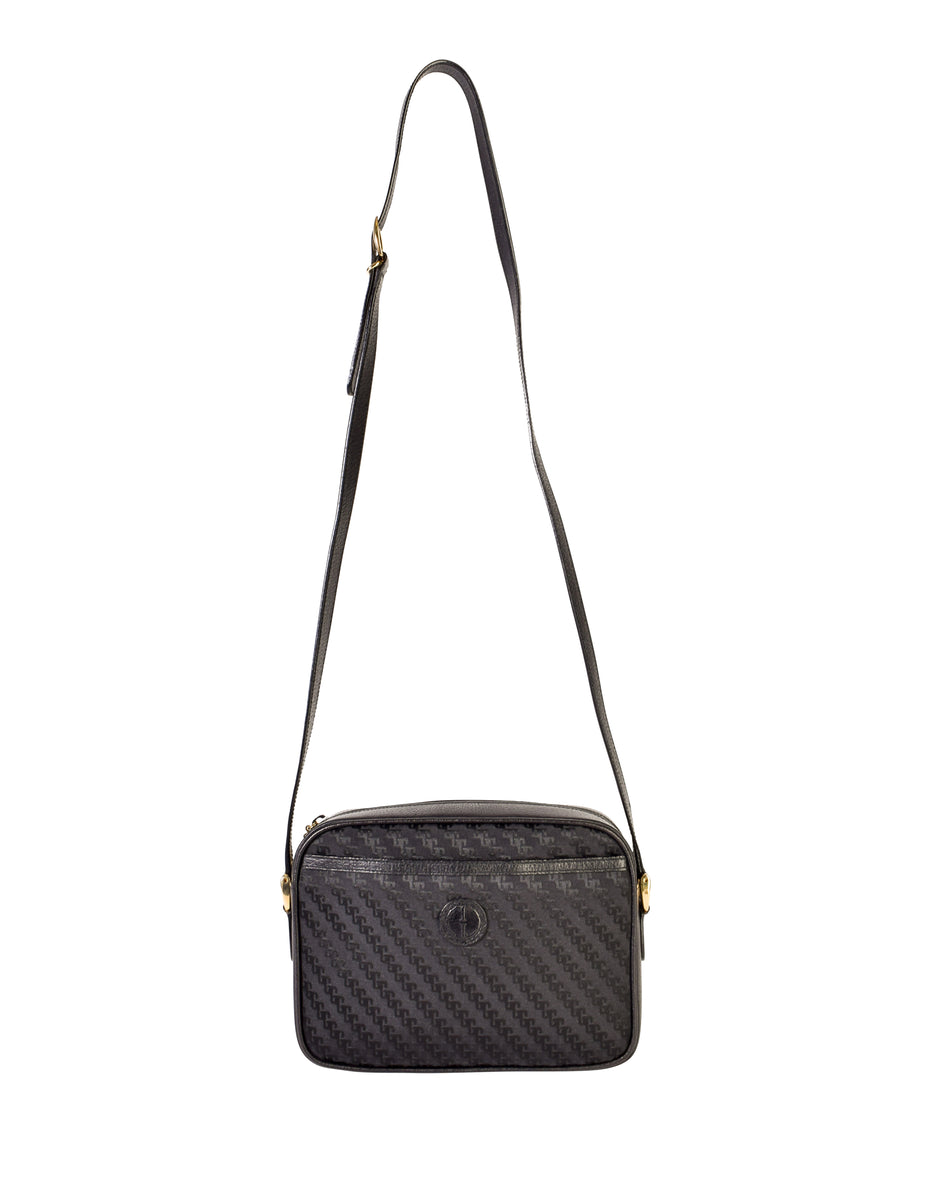 Gucci Vintage Black Monogram Fabric Leather Crossbody Shoulder Bag ...