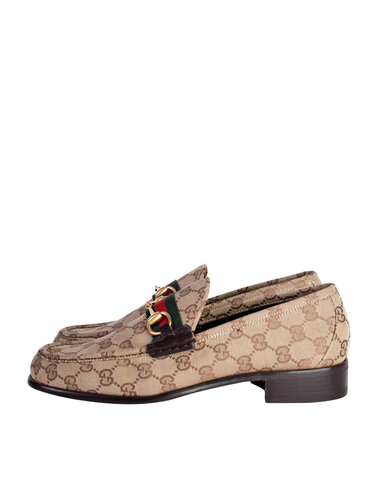 Gucci Vintage Mens Iconic Brown GG Monogram Web Stripe Horsebit Loafer ...