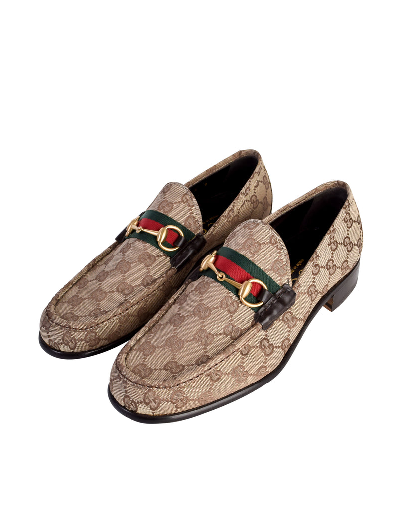 Gucci Vintage Mens Iconic Brown GG Monogram Web Stripe Horsebit Loafer ...