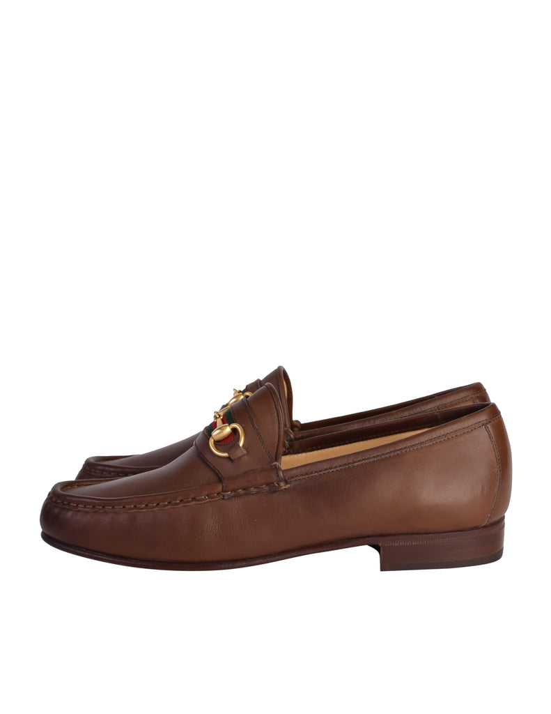 Gucci Vintage Iconic Classic Web Stripe Horsebit Brown Leather Loafers ...
