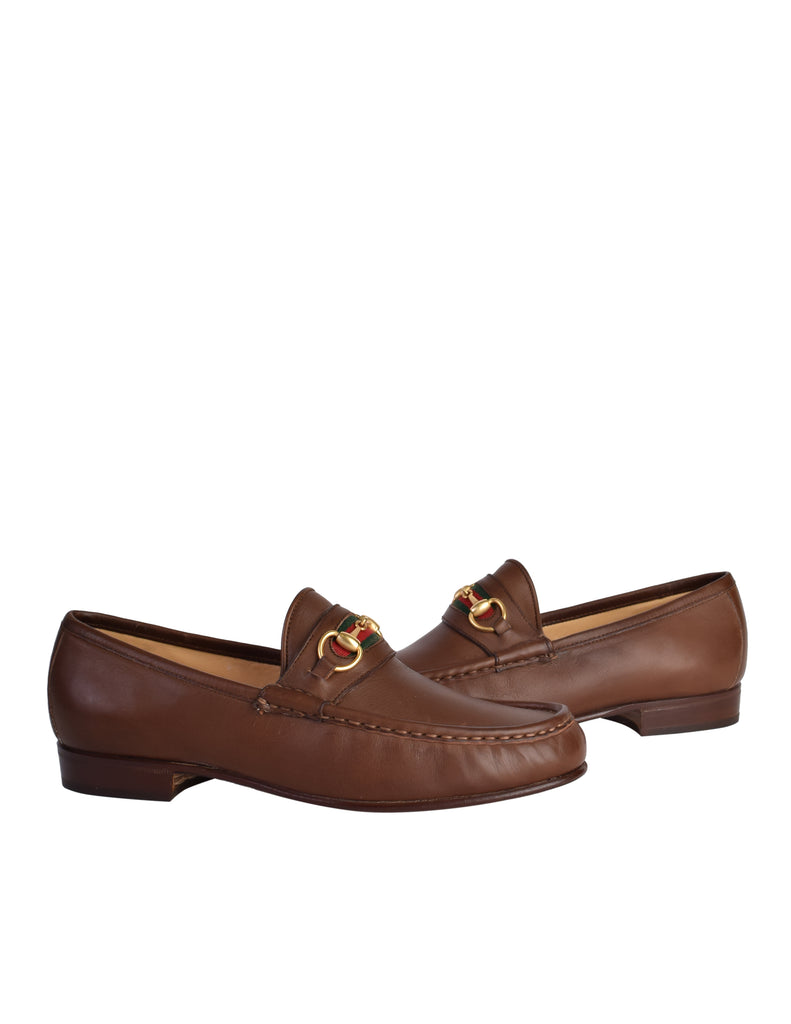 Gucci Vintage Iconic Classic Web Stripe Horsebit Brown Leather Loafers –  Amarcord Vintage Fashion