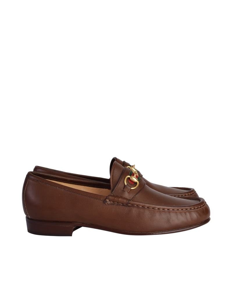 Gucci Vintage Iconic Classic Web Stripe Horsebit Brown Leather Loafers ...